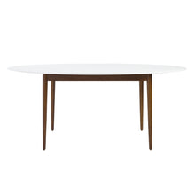 Modern Walnut and White Oval Dining Table