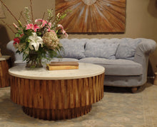 Round Marble Top and Wooden Strips Coffee Table
