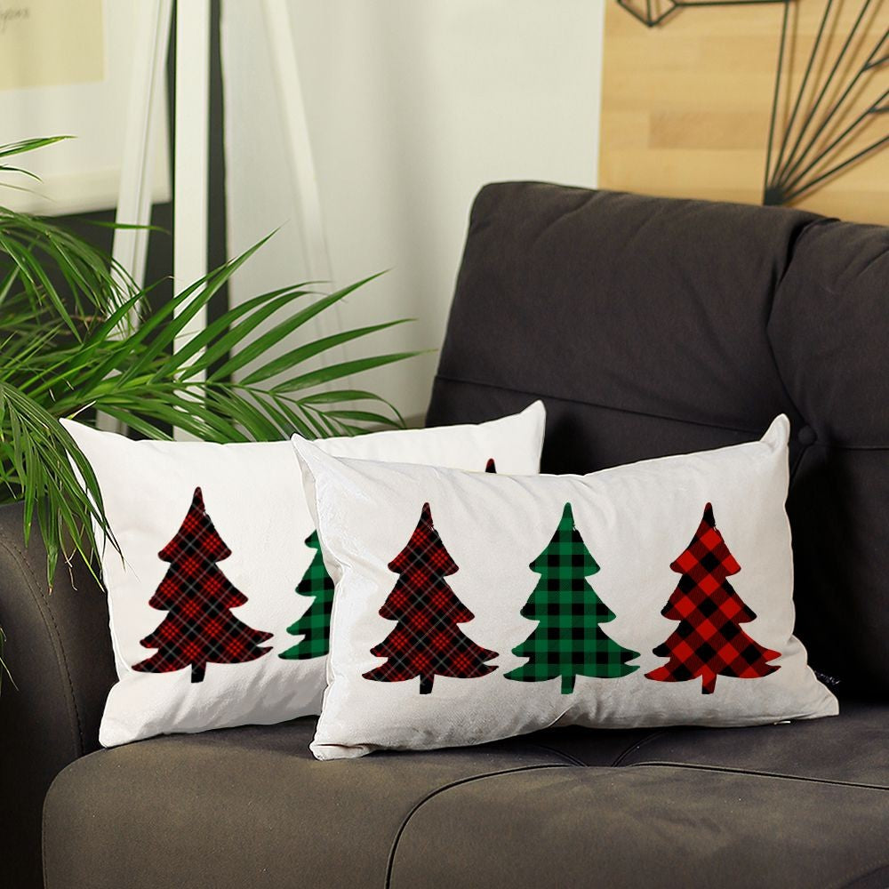 Christmas Tree Trio Plaid Lumbar Pillow Covers Set of 2