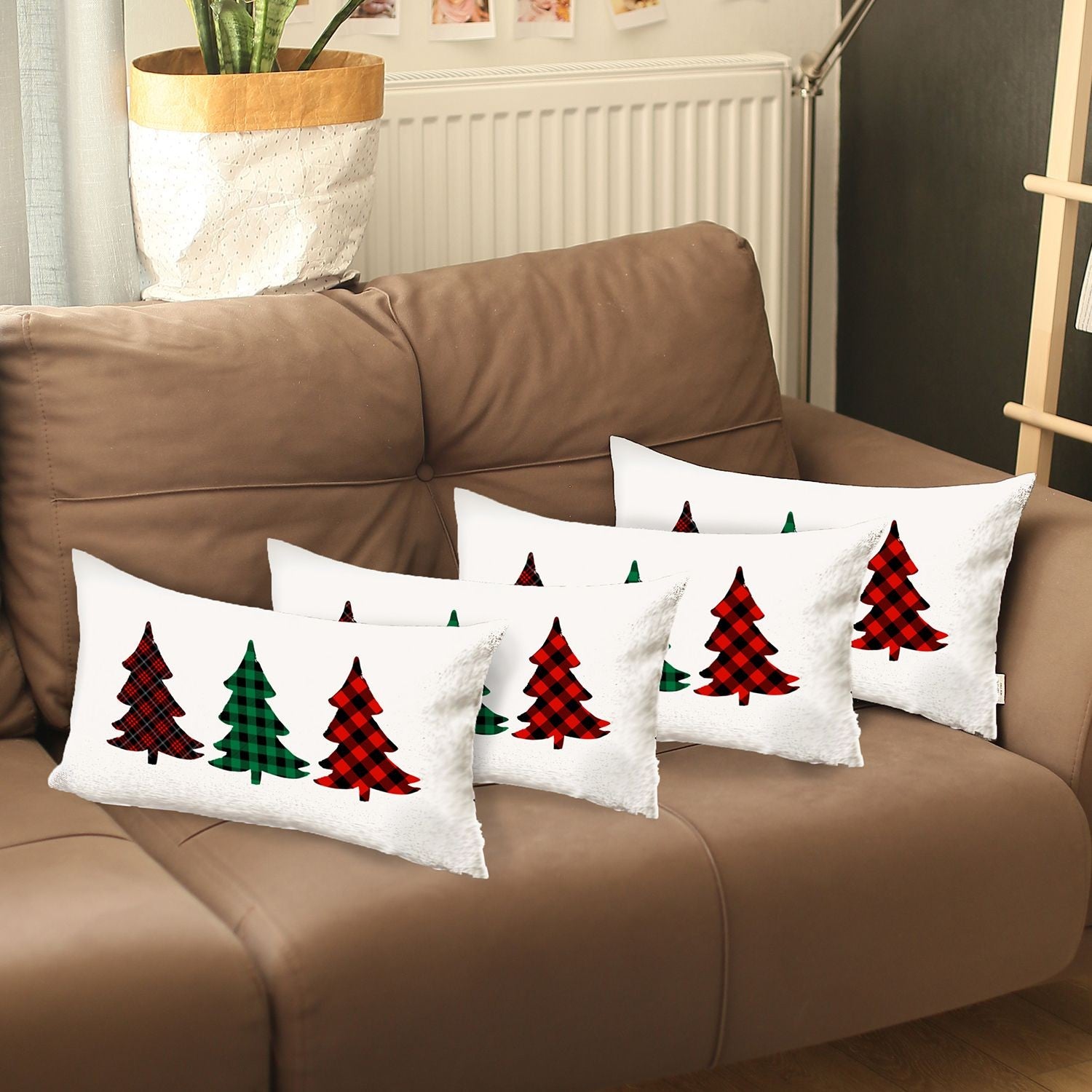 Christmas Tree Trio Plaid Lumbar Pillow Covers Set of 4