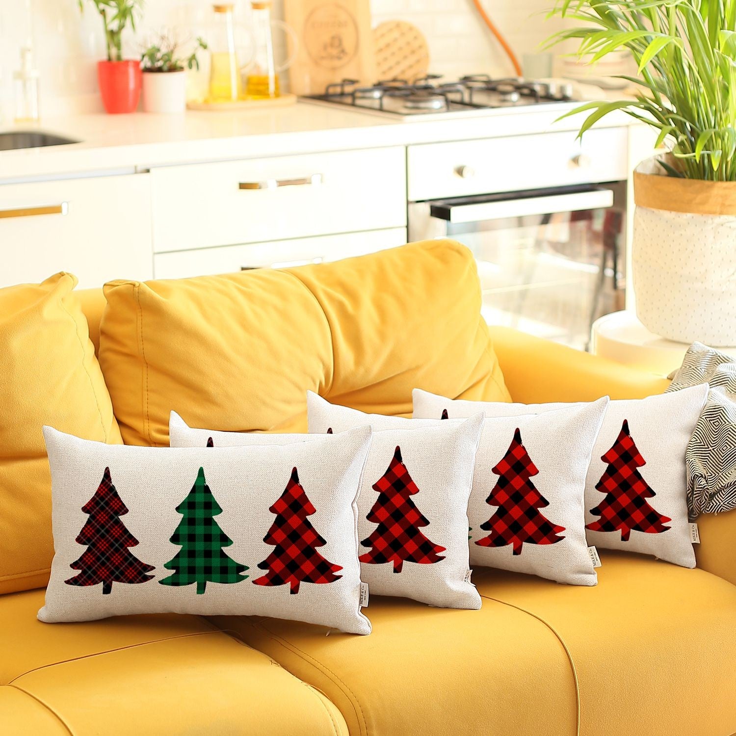 Christmas Tree Trio Plaid Lumbar Pillow Covers Set of 4