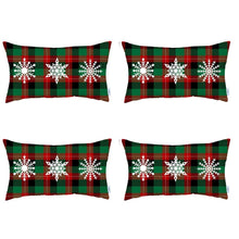 Set of 4 Christmas Snowflake Trio Plaid Lumbar Pillow Covers