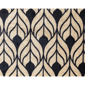 2' x 3' Graphite and Tan Abstract Leaves Washable Floor Mat