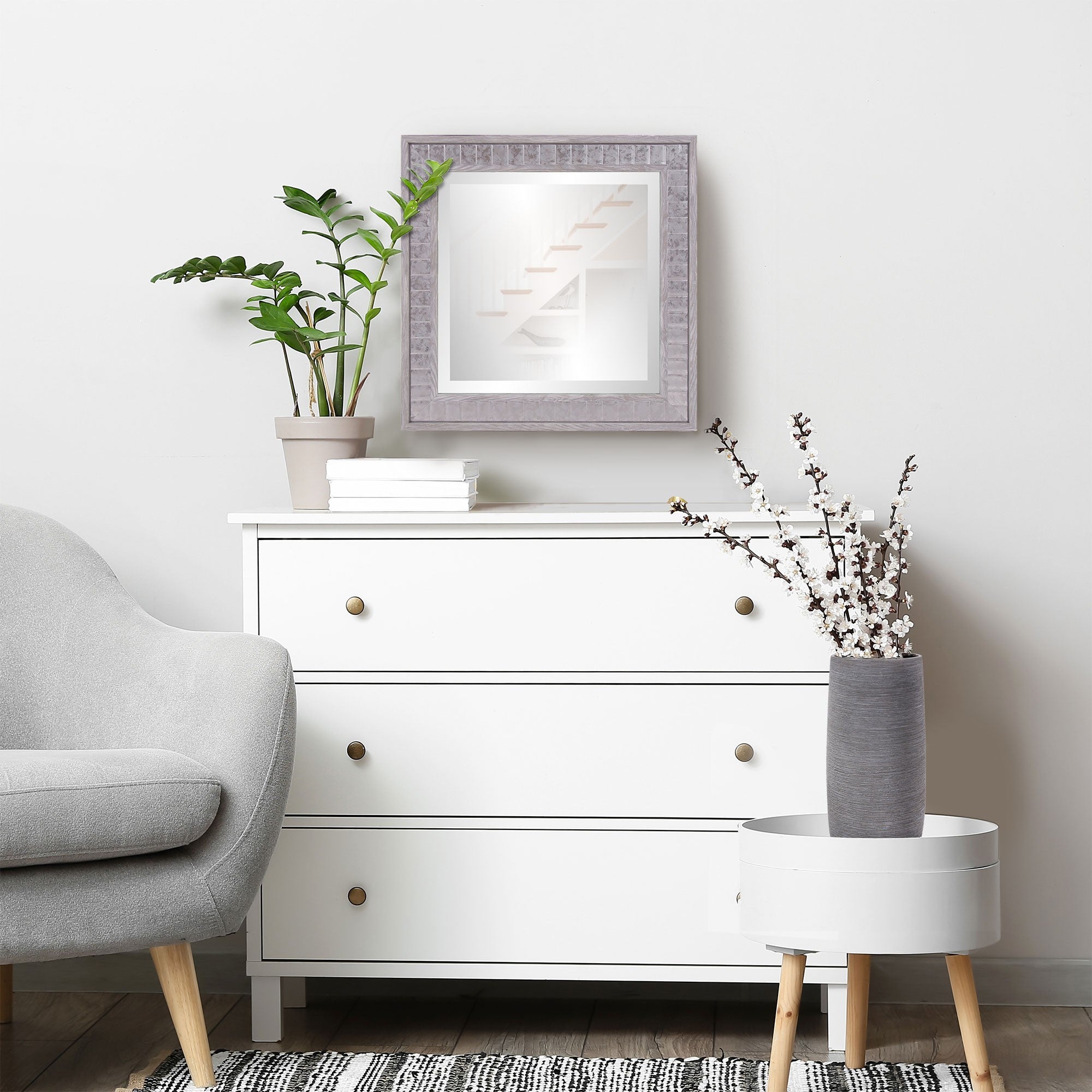 Espejo cuadrado de madera sintética gris cálido