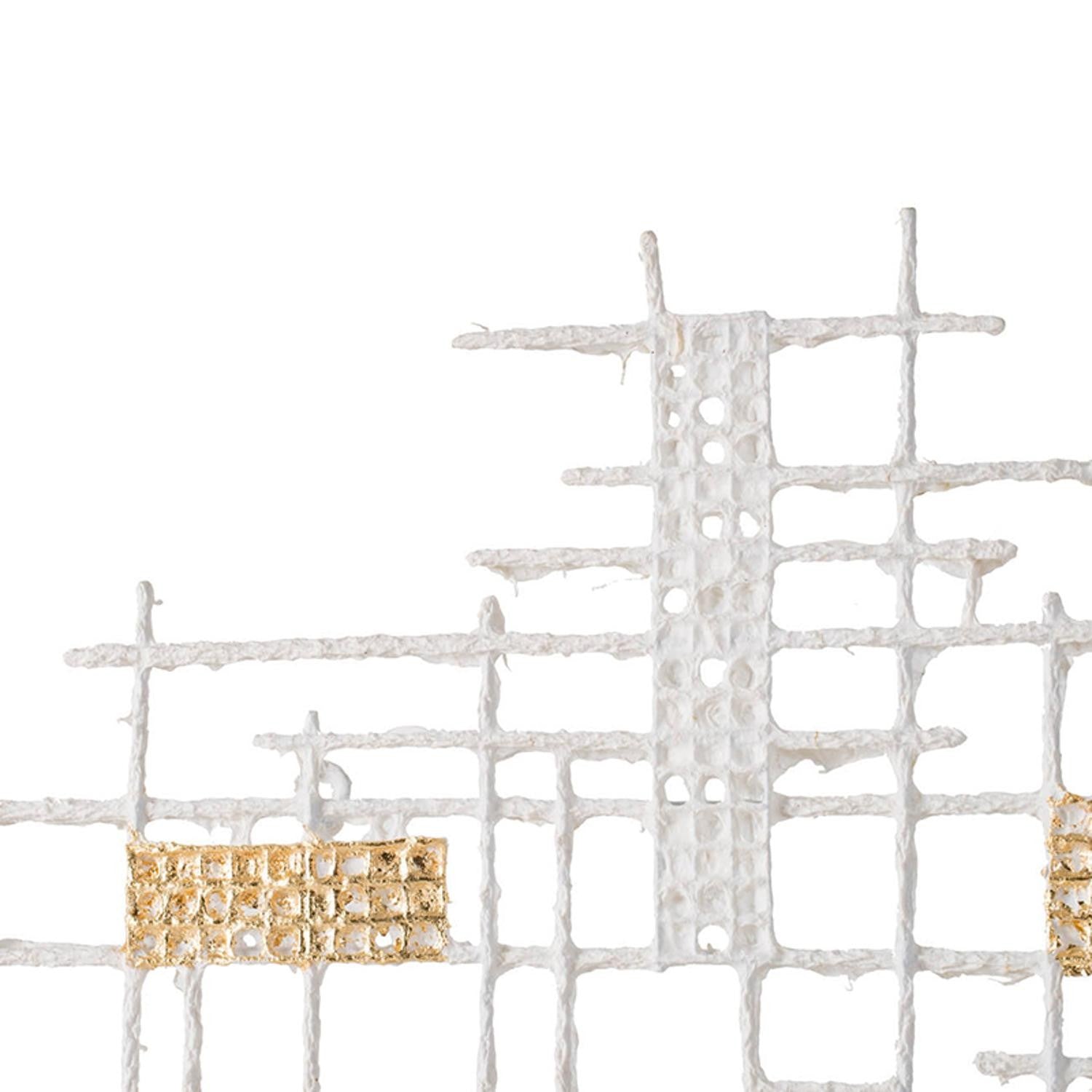 當代白色和金色地理網格牆藝術