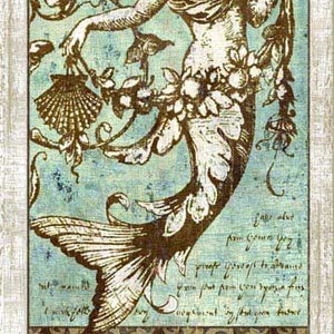Aqua Blue Distressed Driftwood Mermaid Wall Art