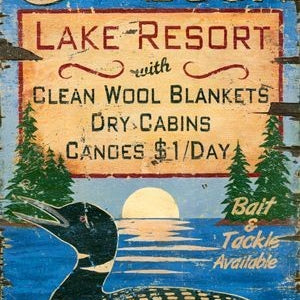 Vintage Style Loon and Lake Resort Advertisement Wall Art