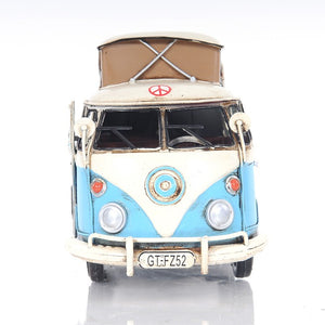 6" Blue And White Metal Volkswagen Bus Sculpture
