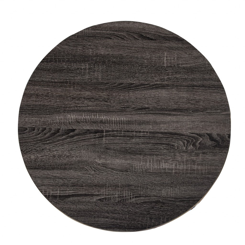 32 英寸香檳和木炭製造的木質和金屬鐵藝圓形咖啡桌