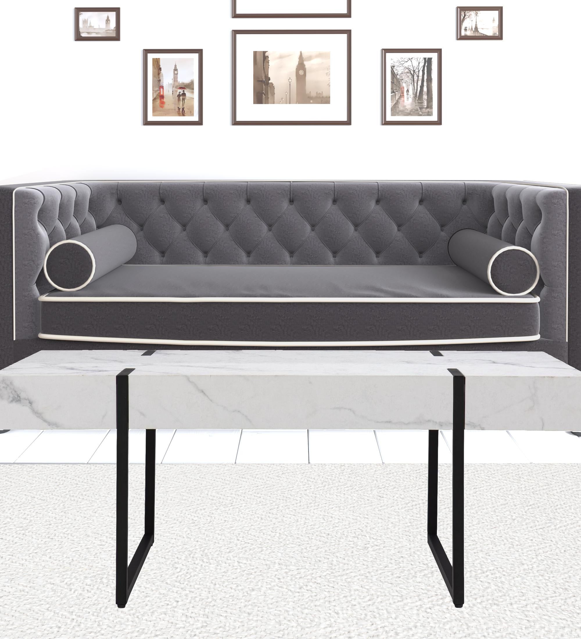 43" White Faux Marble And Metal Rectangular Coffee Table