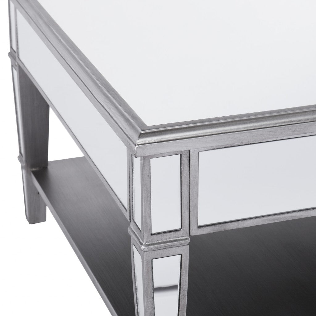 Silver Mirrored Glass Square Coffee Table 29"