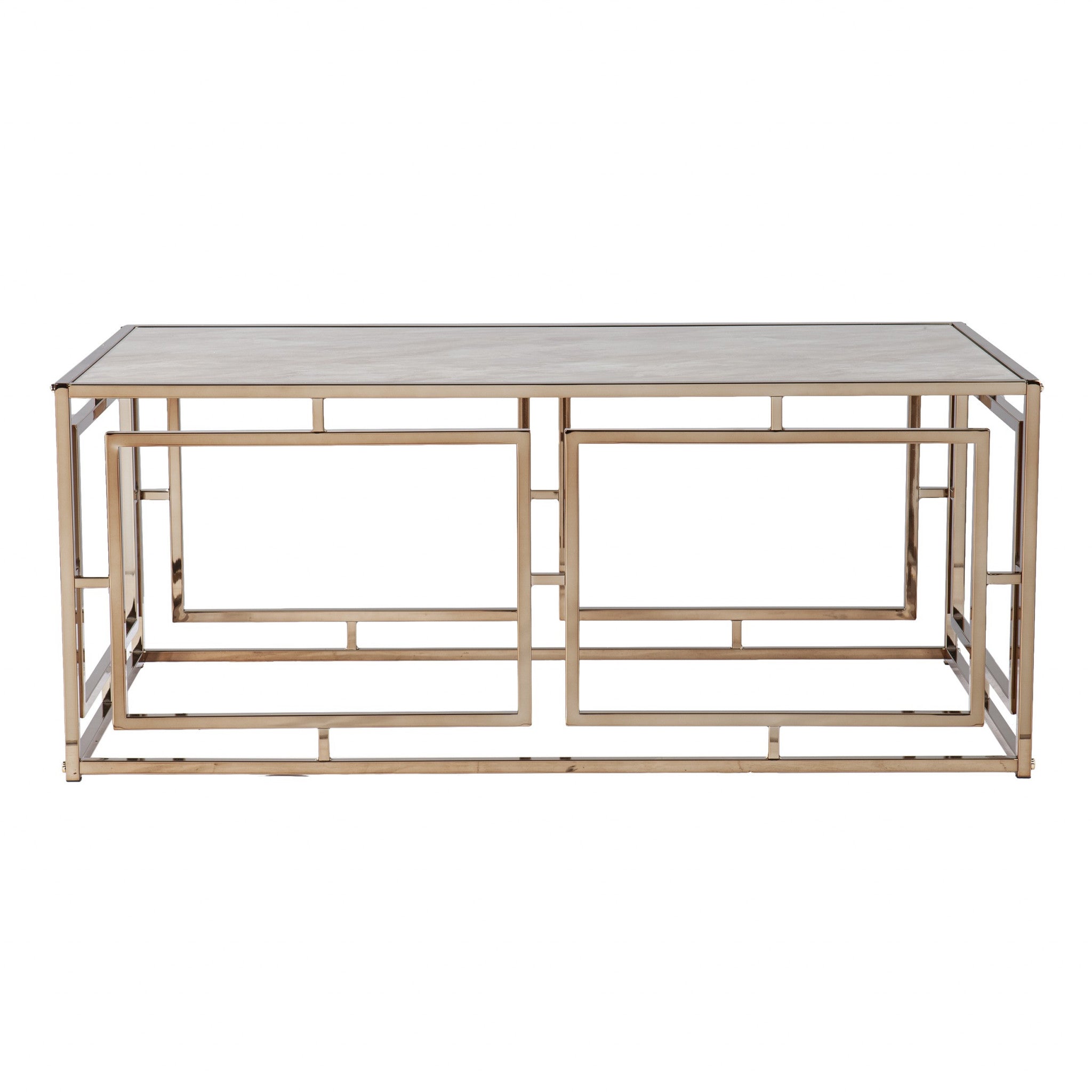 Mesa de centro rectangular de metal y copa de champán de 44"