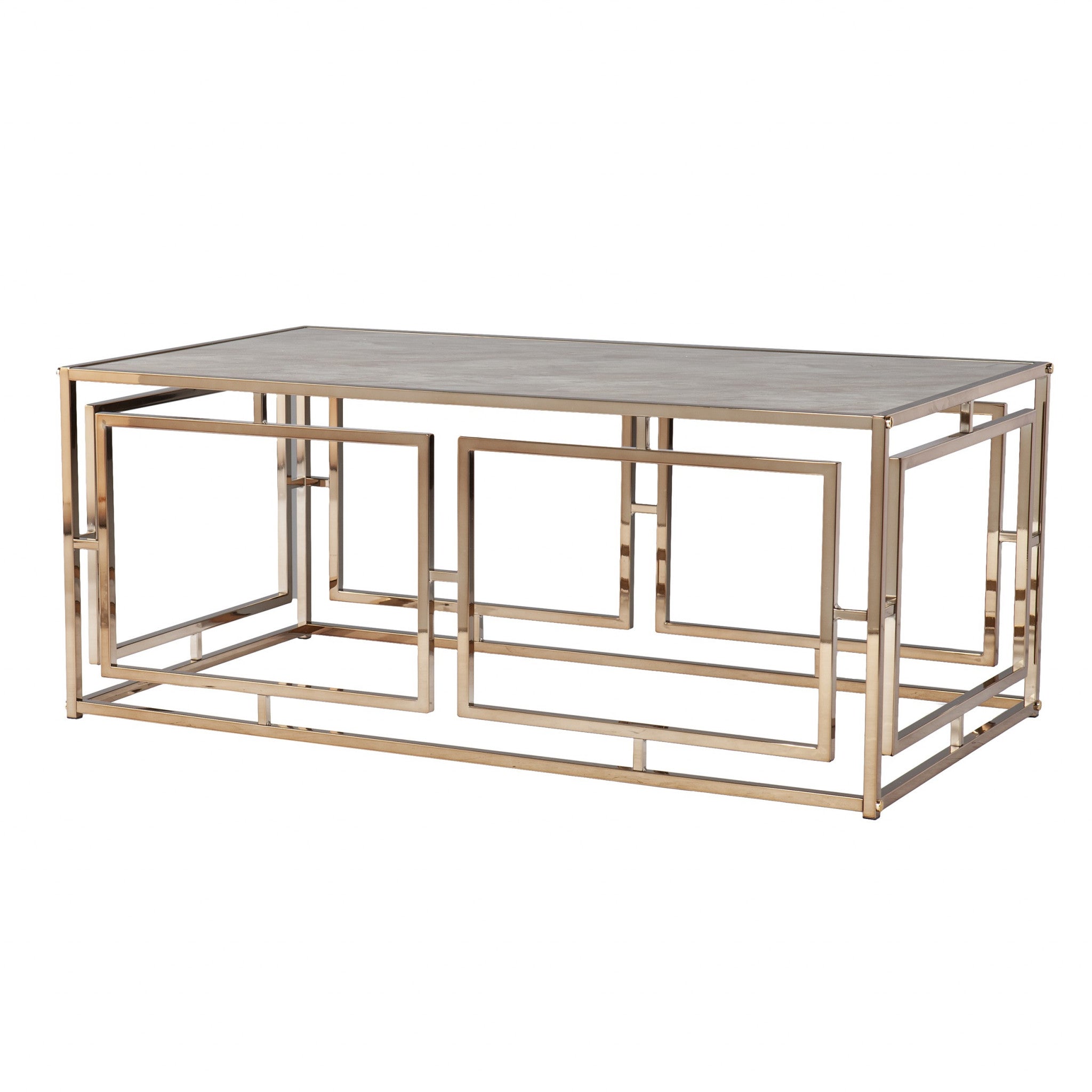 Mesa de centro rectangular de metal y copa de champán de 44"
