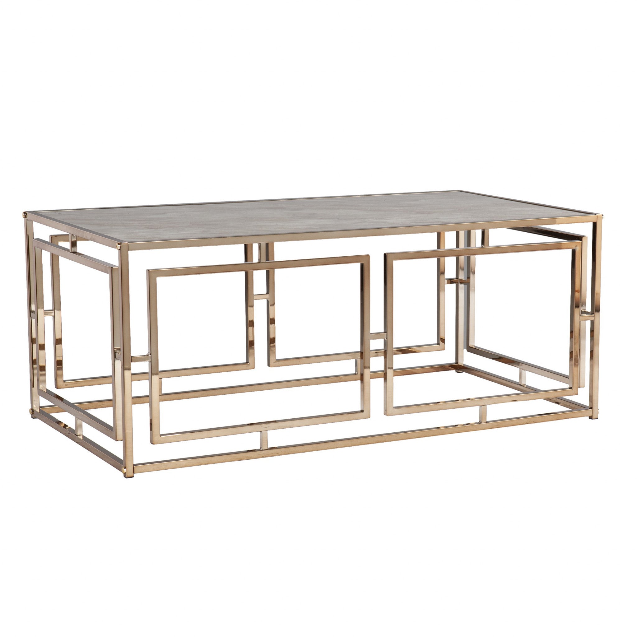 Mesa de centro rectangular de metal y copa de champán de 44"