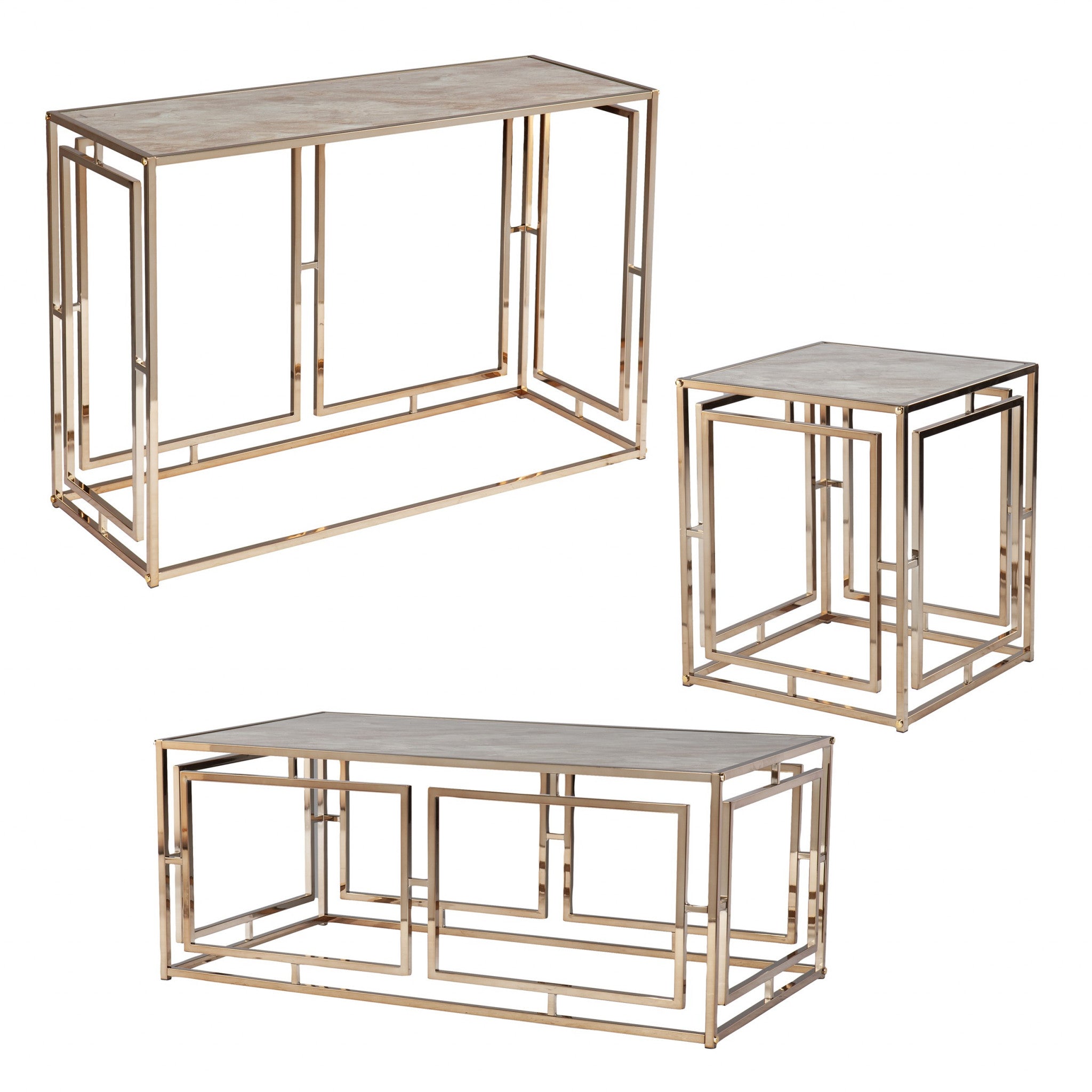 Mesa de centro rectangular de metal y copa de champán de 44"