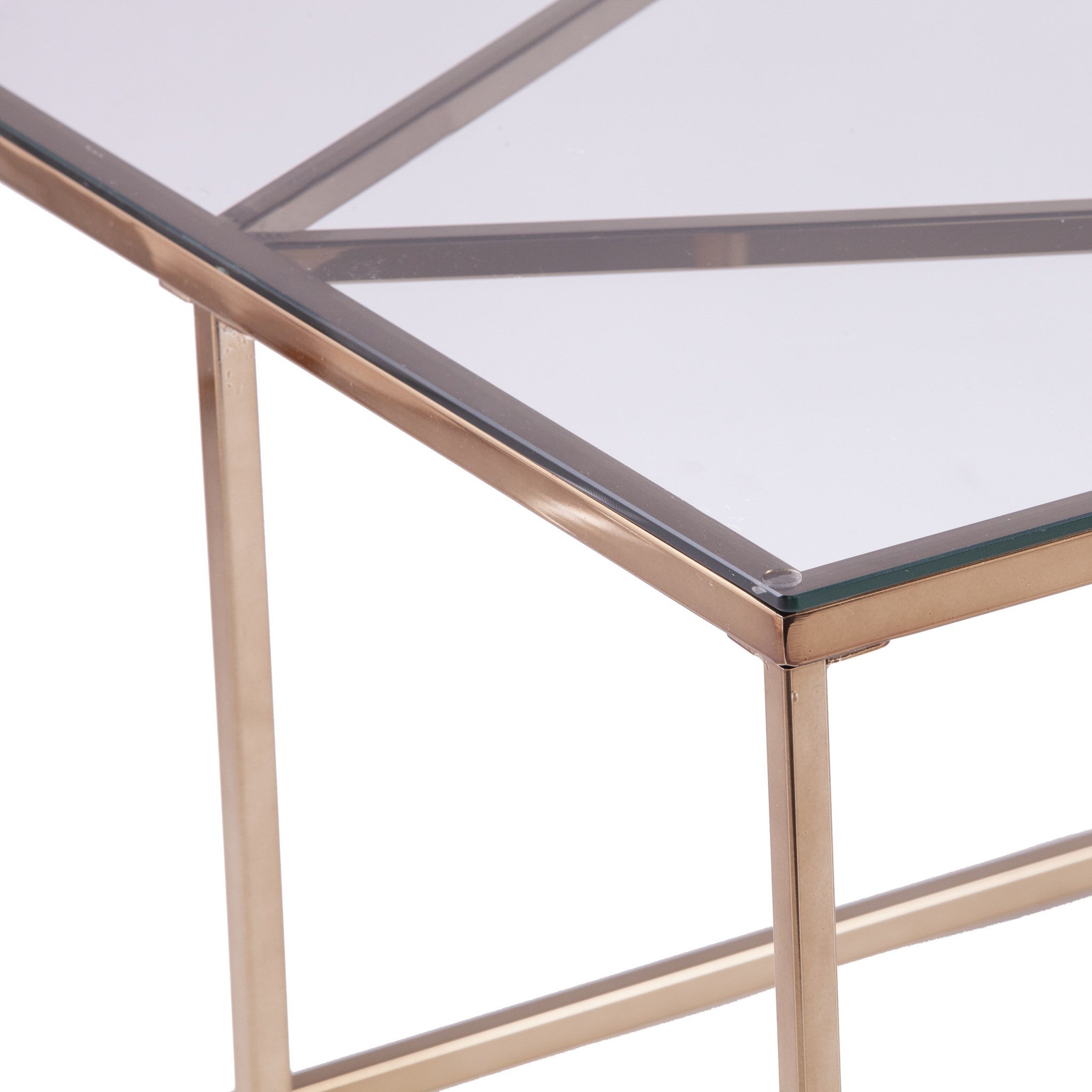 42 英寸香檳玻璃和金屬幾何咖啡桌