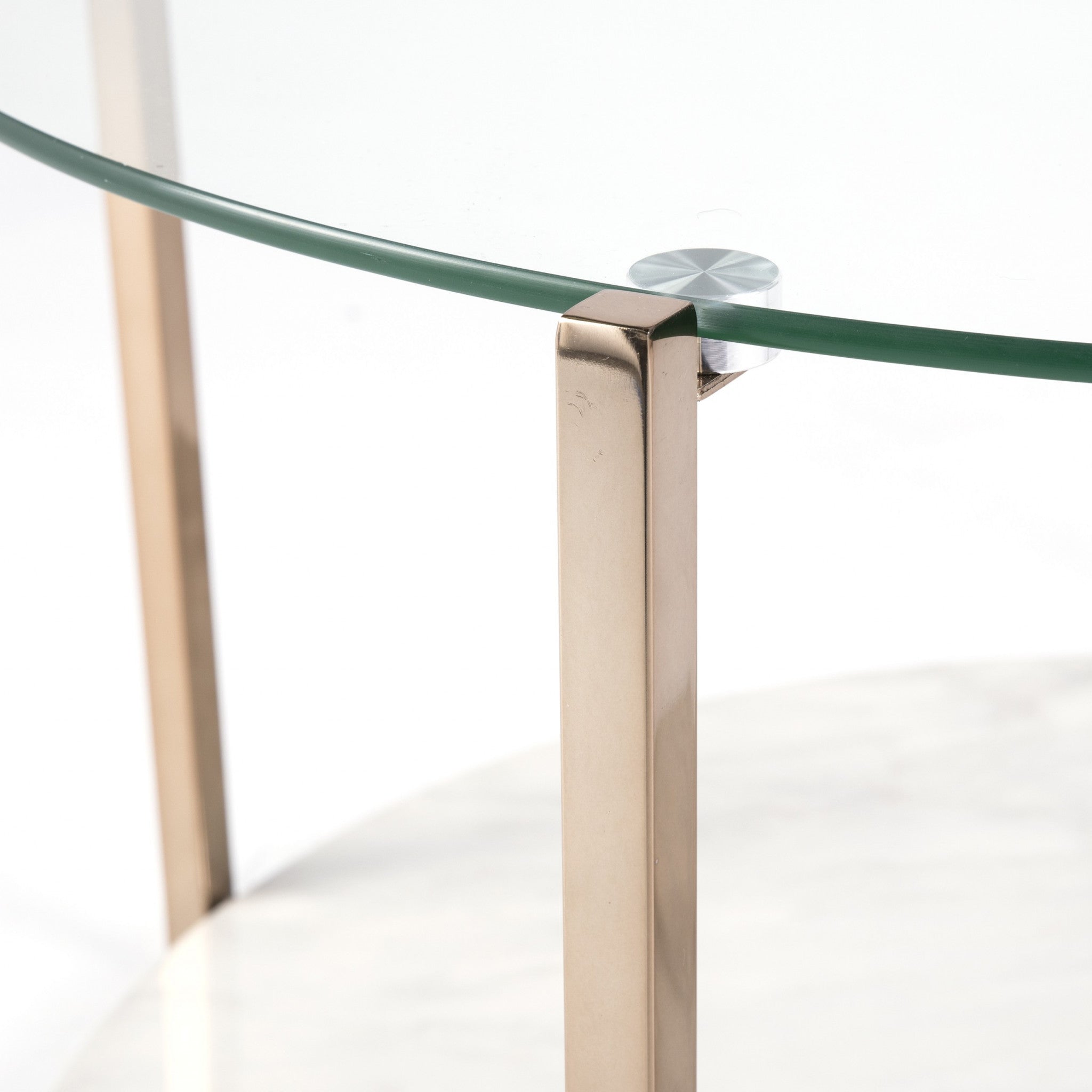 Mesa de centro redonda de dos niveles de vidrio Glam dorado y mármol falso de 33"