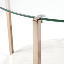 Mesa de centro redonda de dos niveles de vidrio Glam dorado y mármol falso de 33