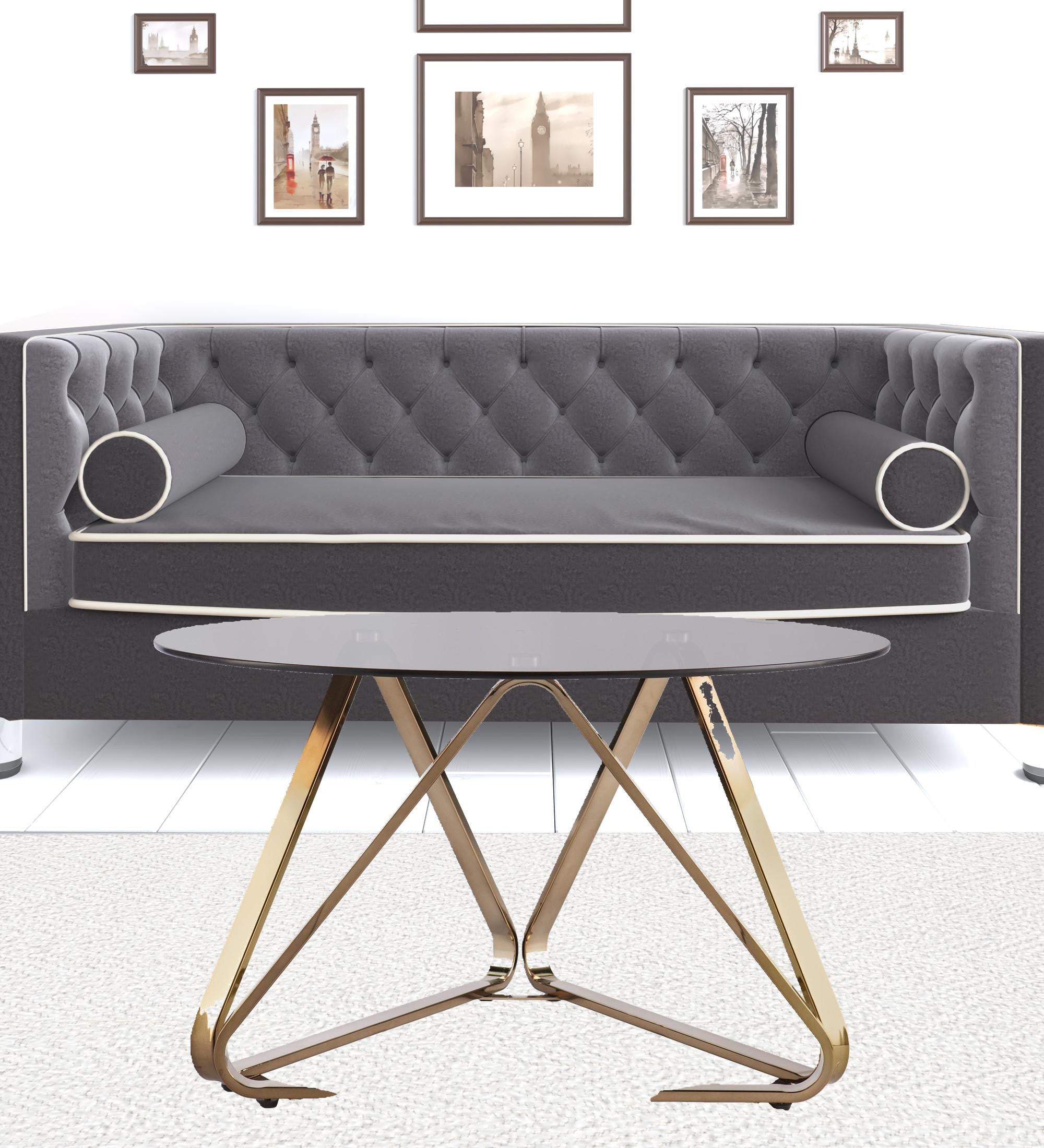 Mesa de centro redonda de metal y copa de champán de 31"