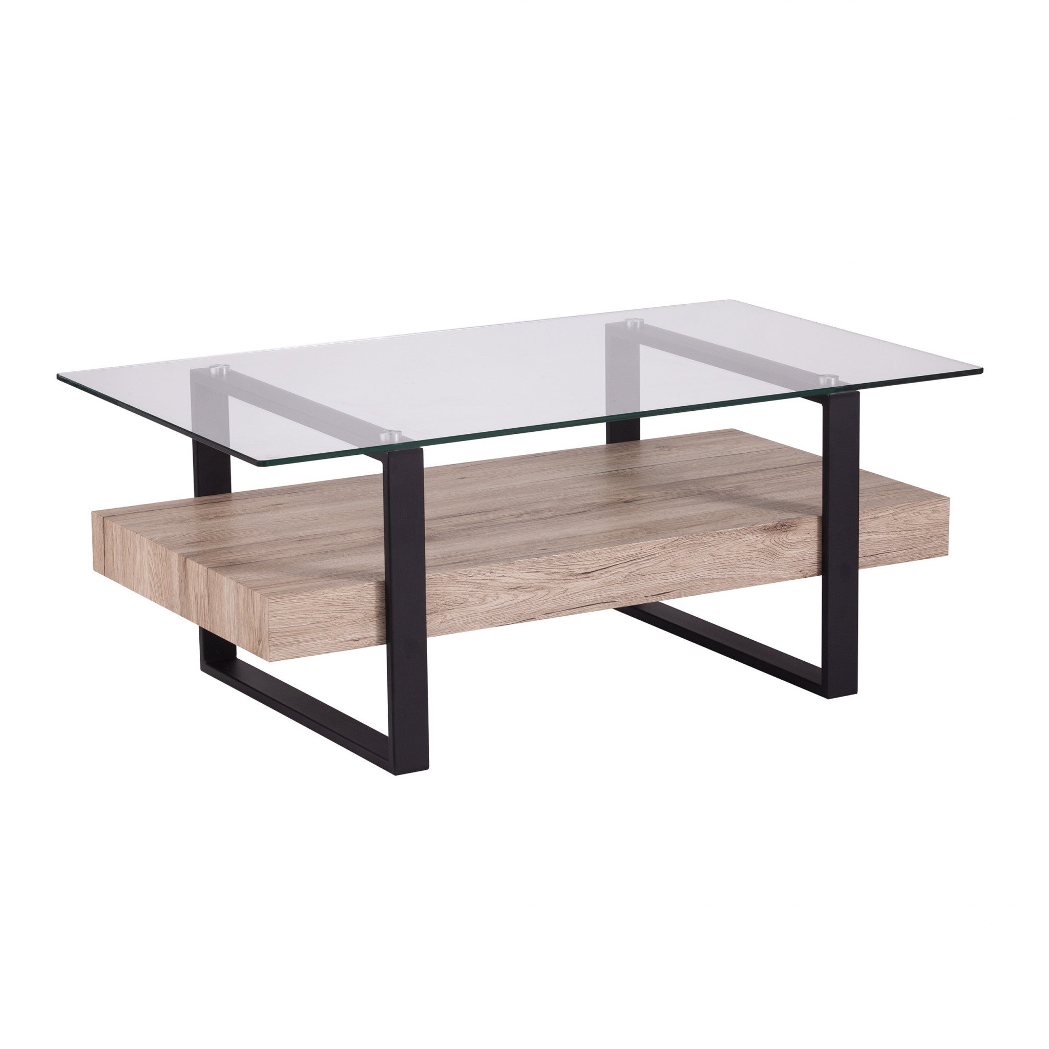 Natural And Natural Brown Glass And Metal Rectangular Coffee Table 42"