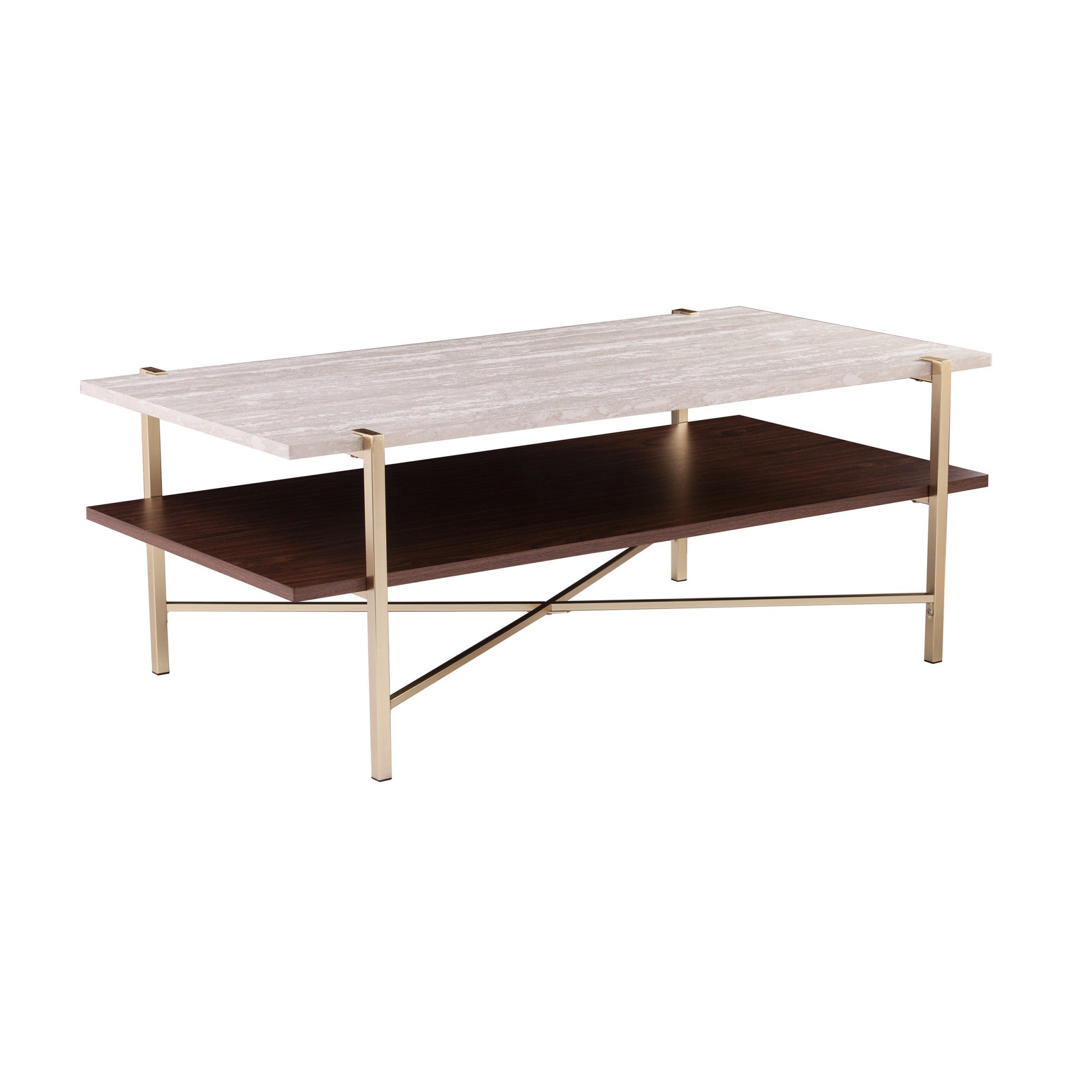 Mesa de Centro Rectangular de Madera y Metal Fabricada en Latón de 47"