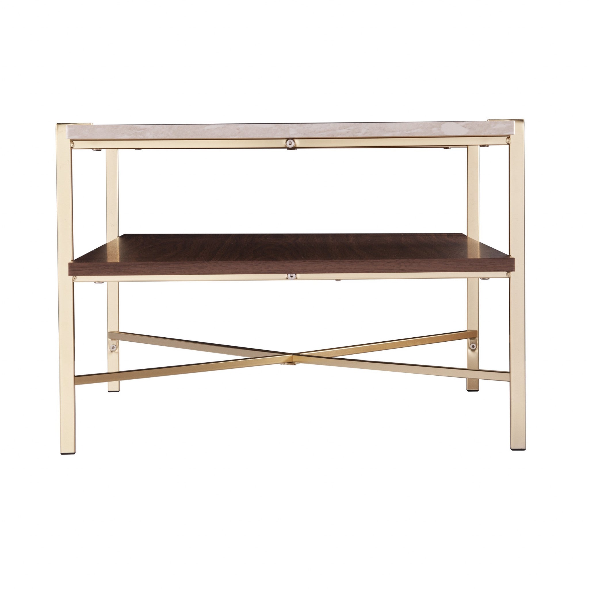 Mesa de Centro Rectangular de Madera y Metal Fabricada en Latón de 47"