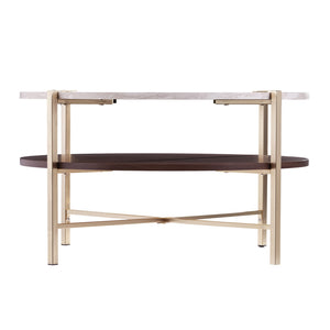 33 英寸黃銅實心木質和金屬圓形咖啡桌