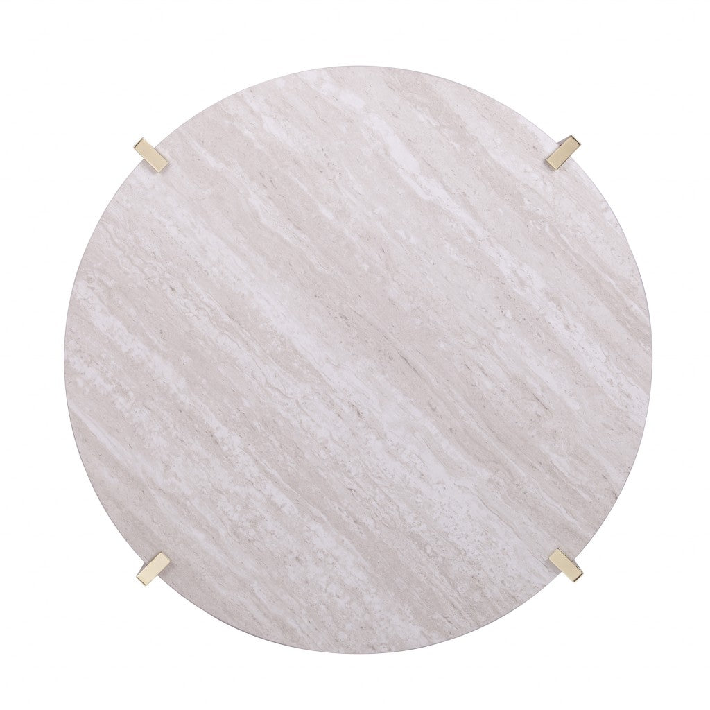 33 英寸黃銅實心木質和金屬圓形咖啡桌