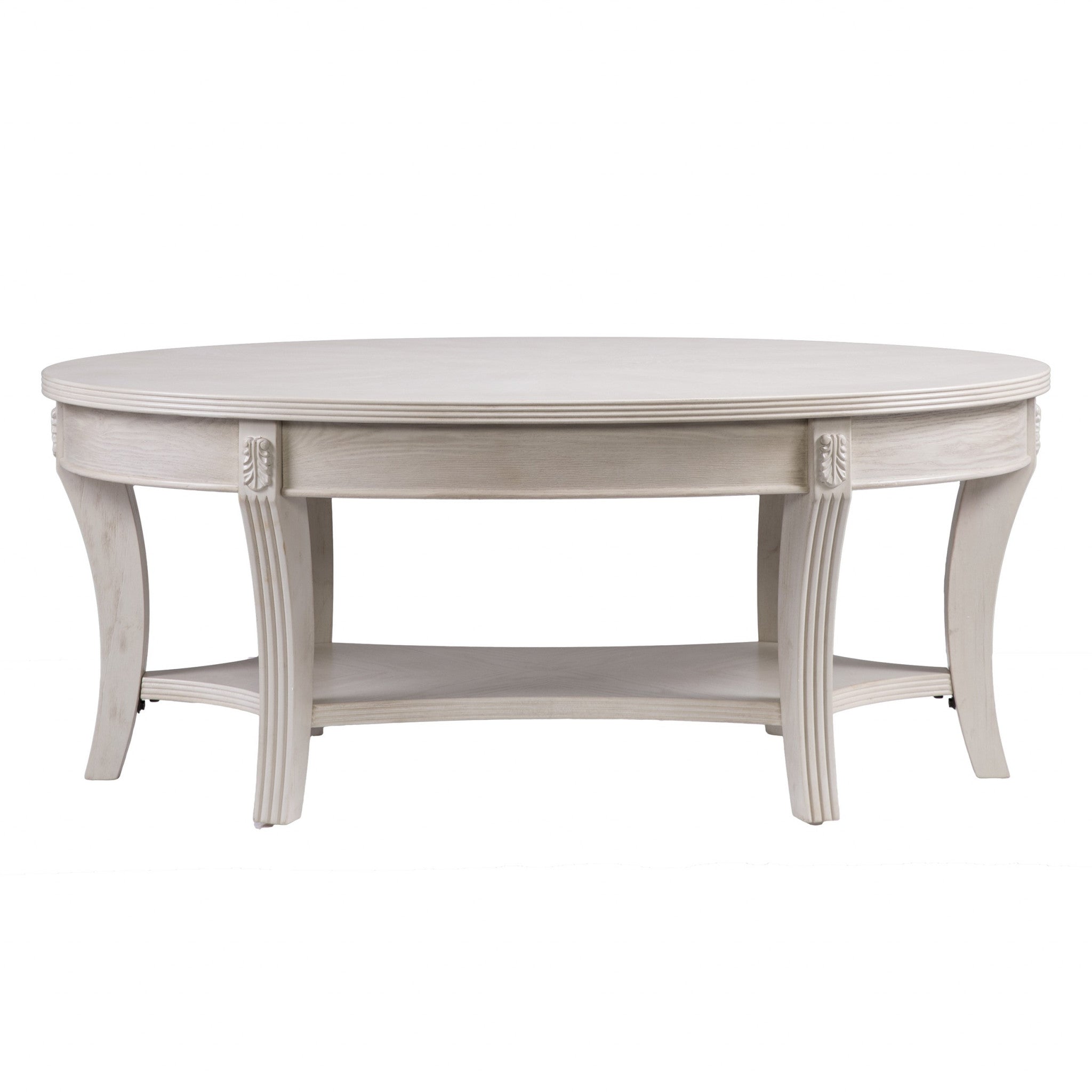 Mesa de Centro Ovalada de 44" de Madera Fabricada Blanca y Metal
