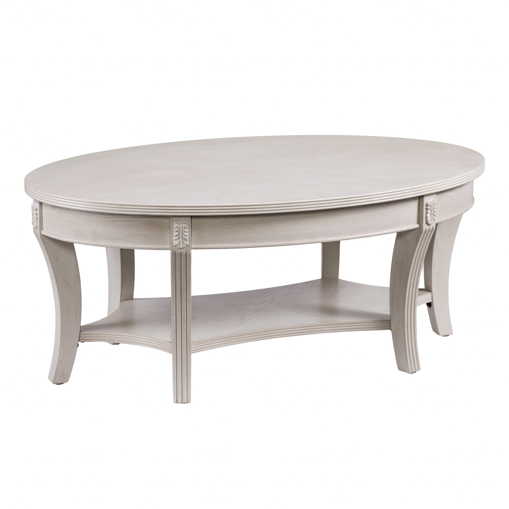 Mesa de Centro Ovalada de 44" de Madera Fabricada Blanca y Metal
