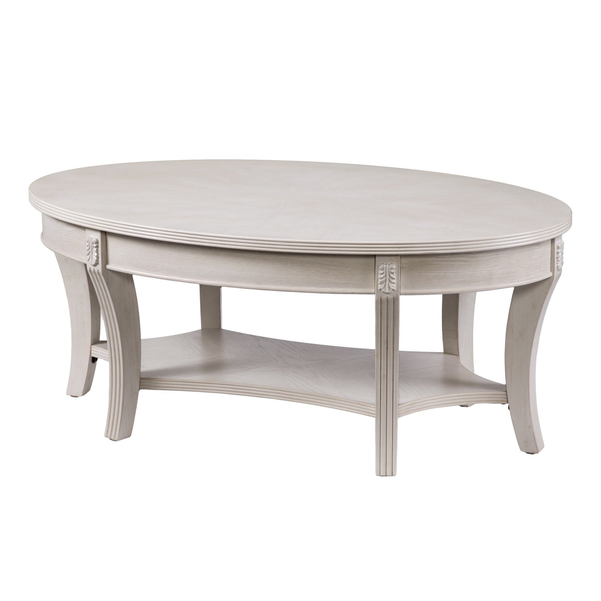 Mesa de Centro Ovalada de 44" de Madera Fabricada Blanca y Metal