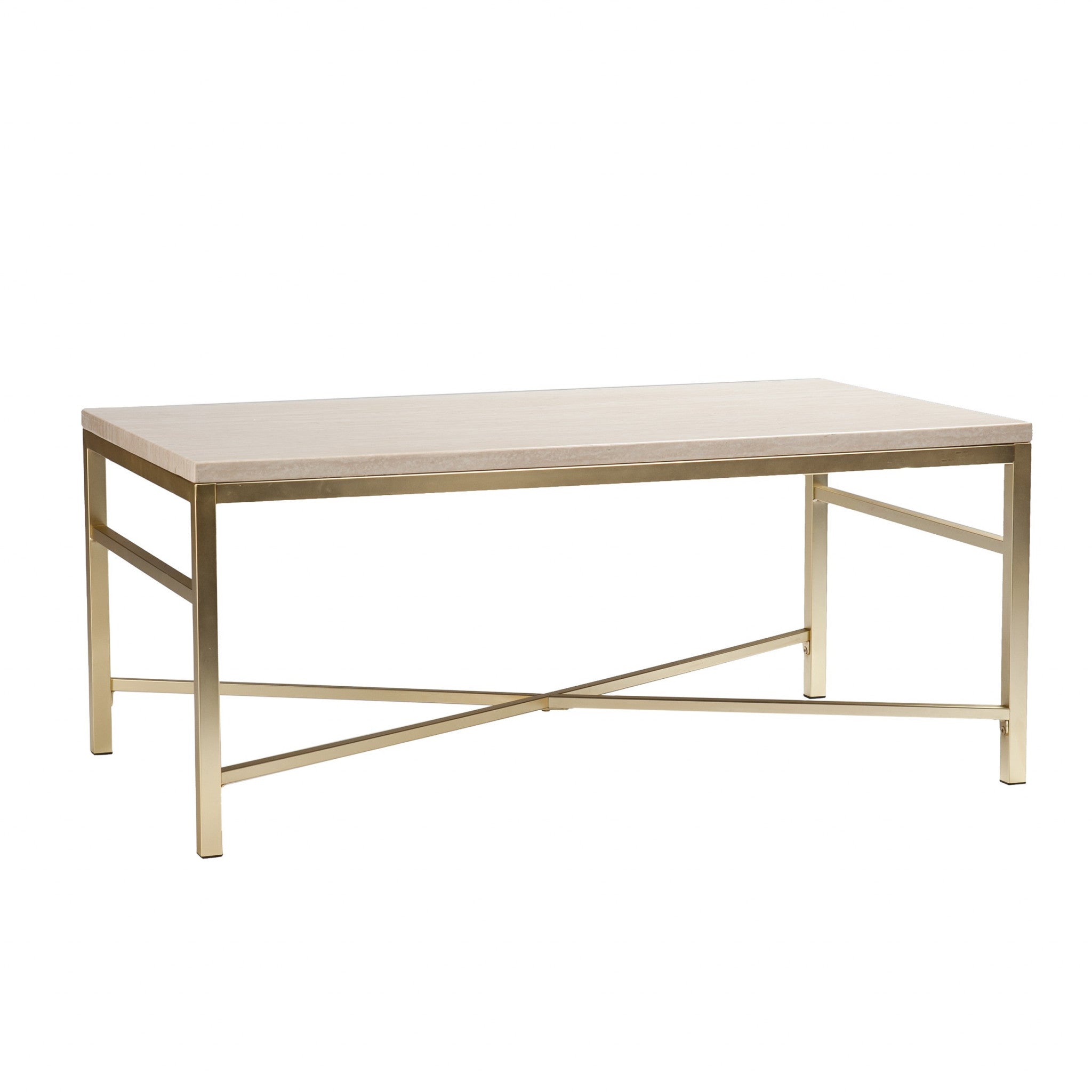 Mesa de centro rectangular de madera y metal fabricado en blanco hueso de 42"