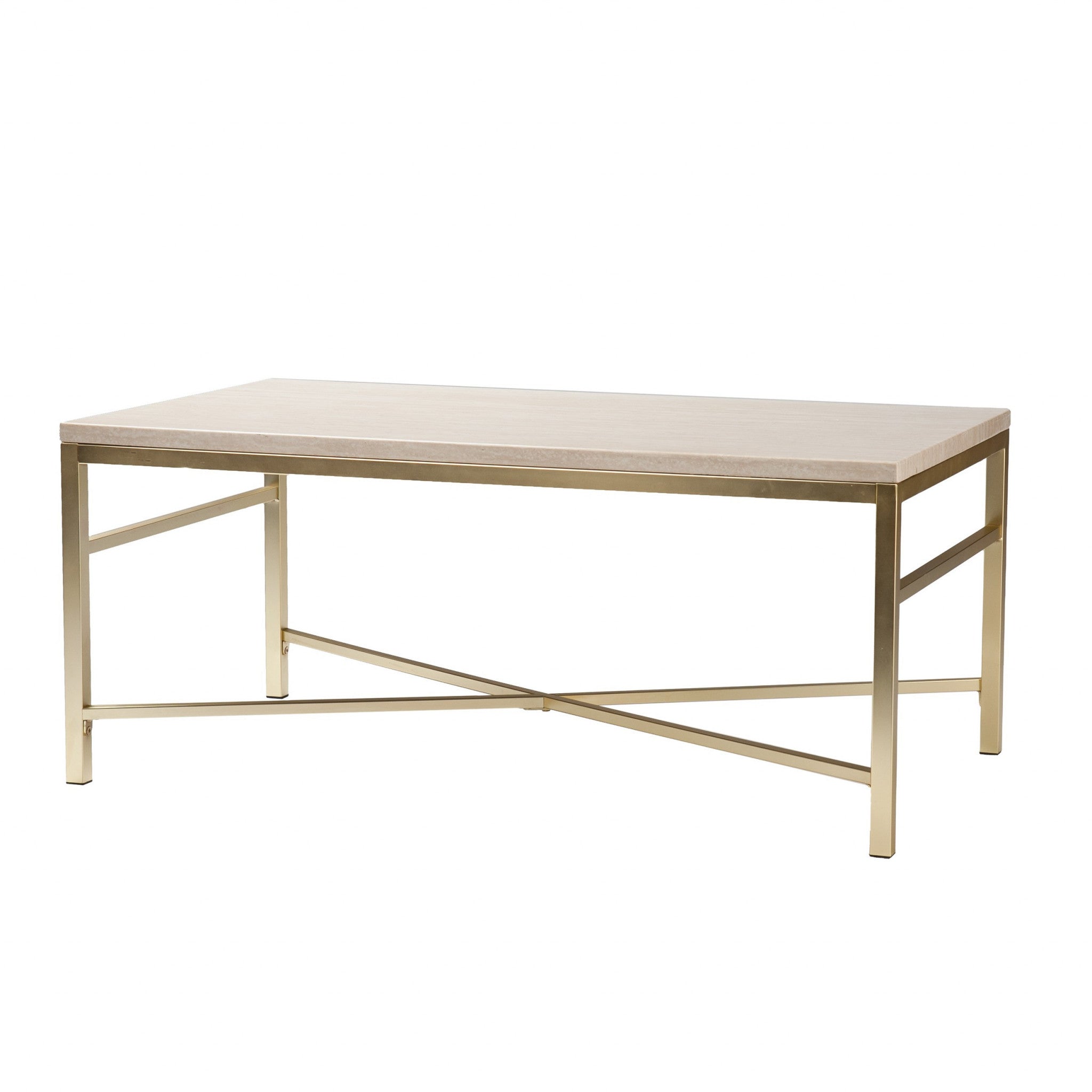 Mesa de centro rectangular de madera y metal fabricado en blanco hueso de 42"