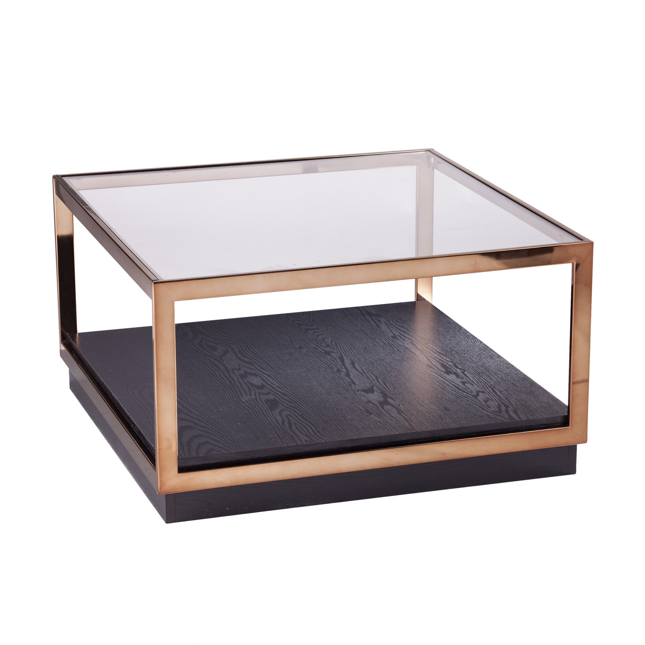 Champagne Glass And Solid Wood Square Coffee Table 33"