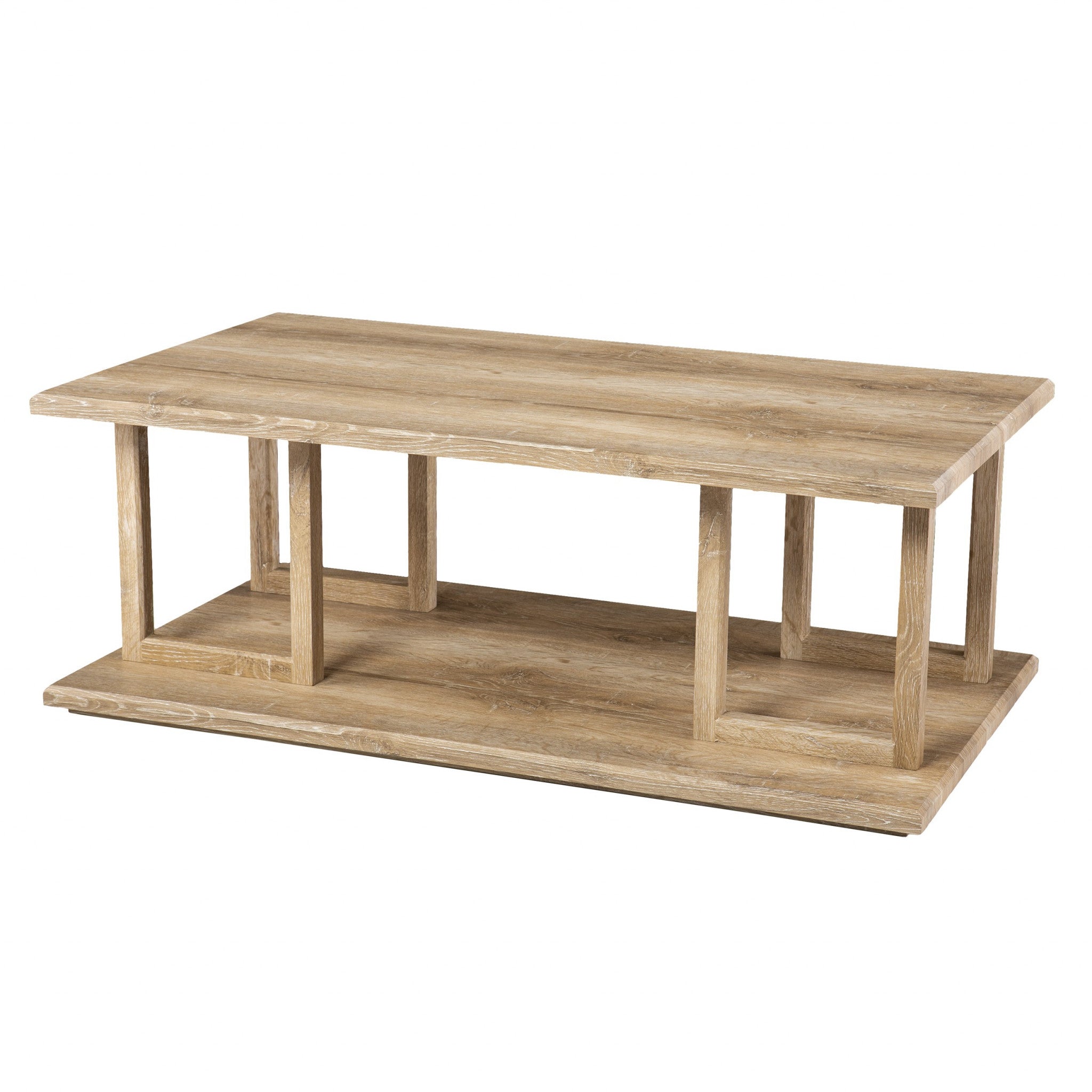 Mesa de centro rectangular de dos niveles de madera marrón claro natural de 42"