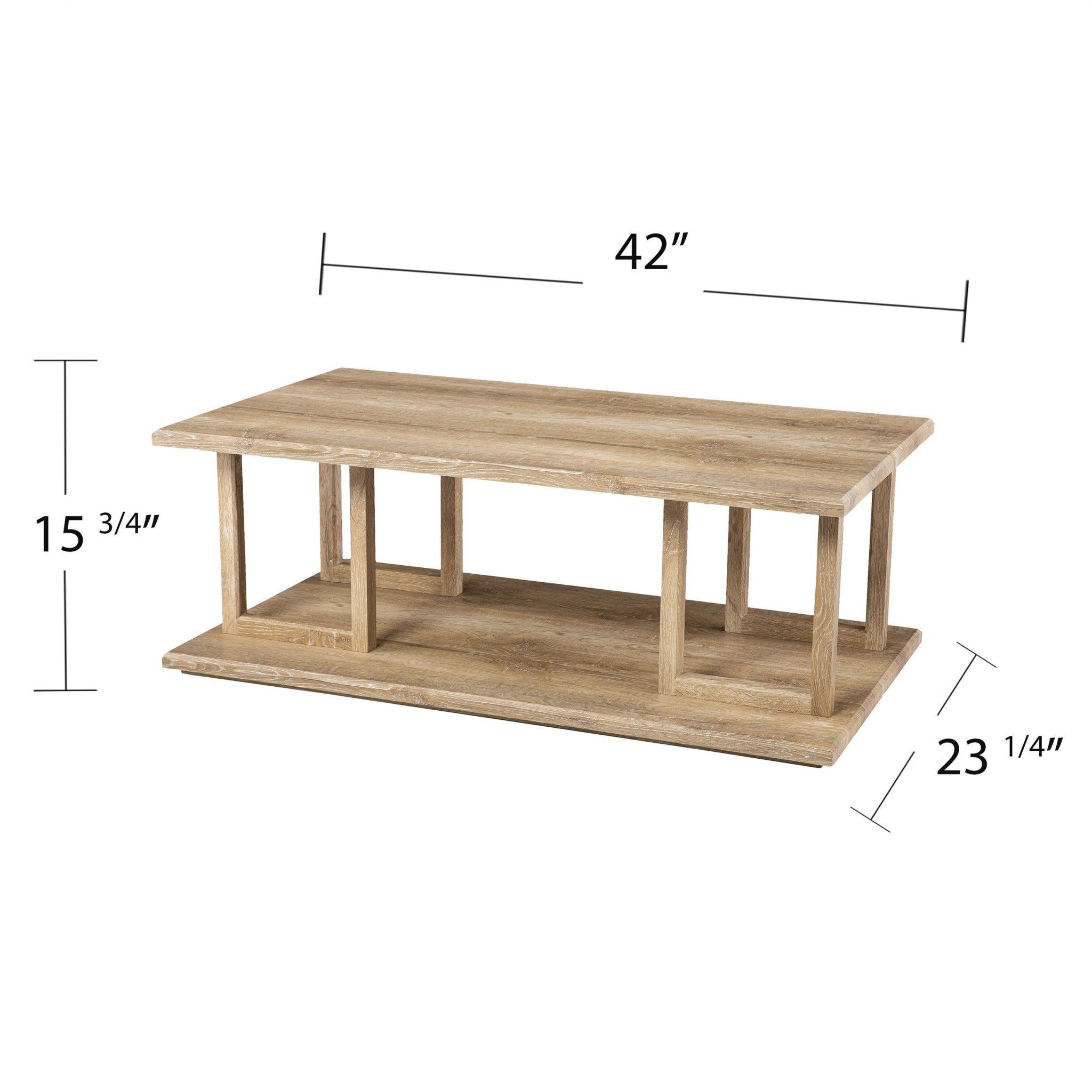 Mesa de centro rectangular de dos niveles de madera marrón claro natural de 42"