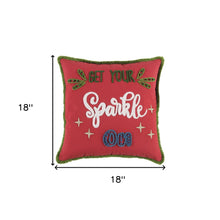 Red Green Sparkle Embroidered Throw Pillow