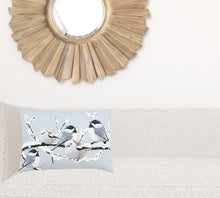 Gray Winter Birds Decorative Lumbar Throw Pillow