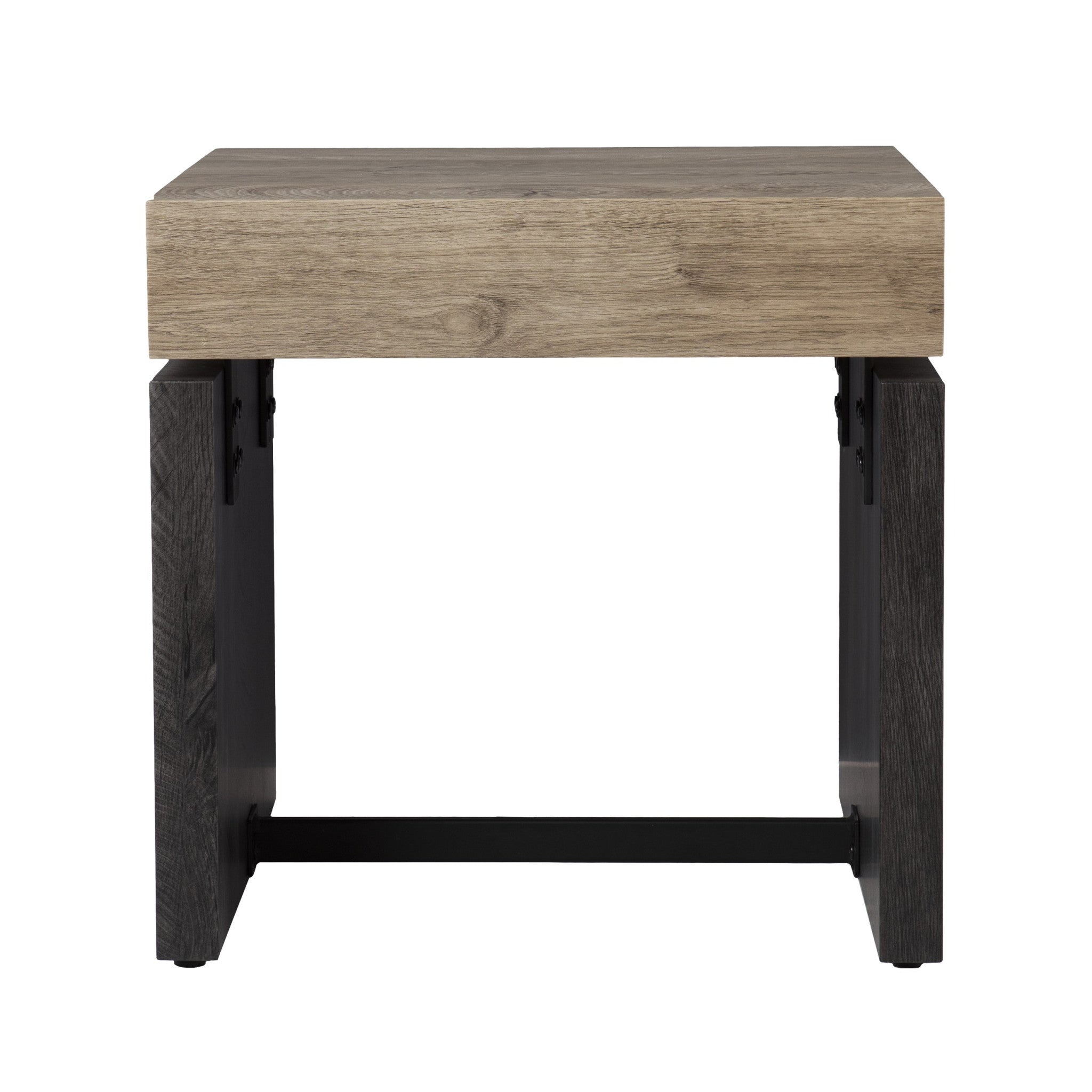 Mesa auxiliar cuadrada de hierro y madera fabricada en madera natural de 20"