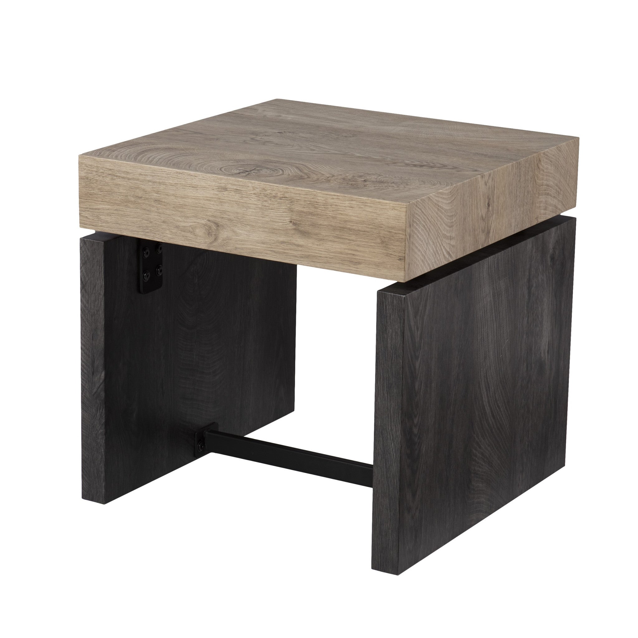 Mesa auxiliar cuadrada de hierro y madera fabricada en madera natural de 20"