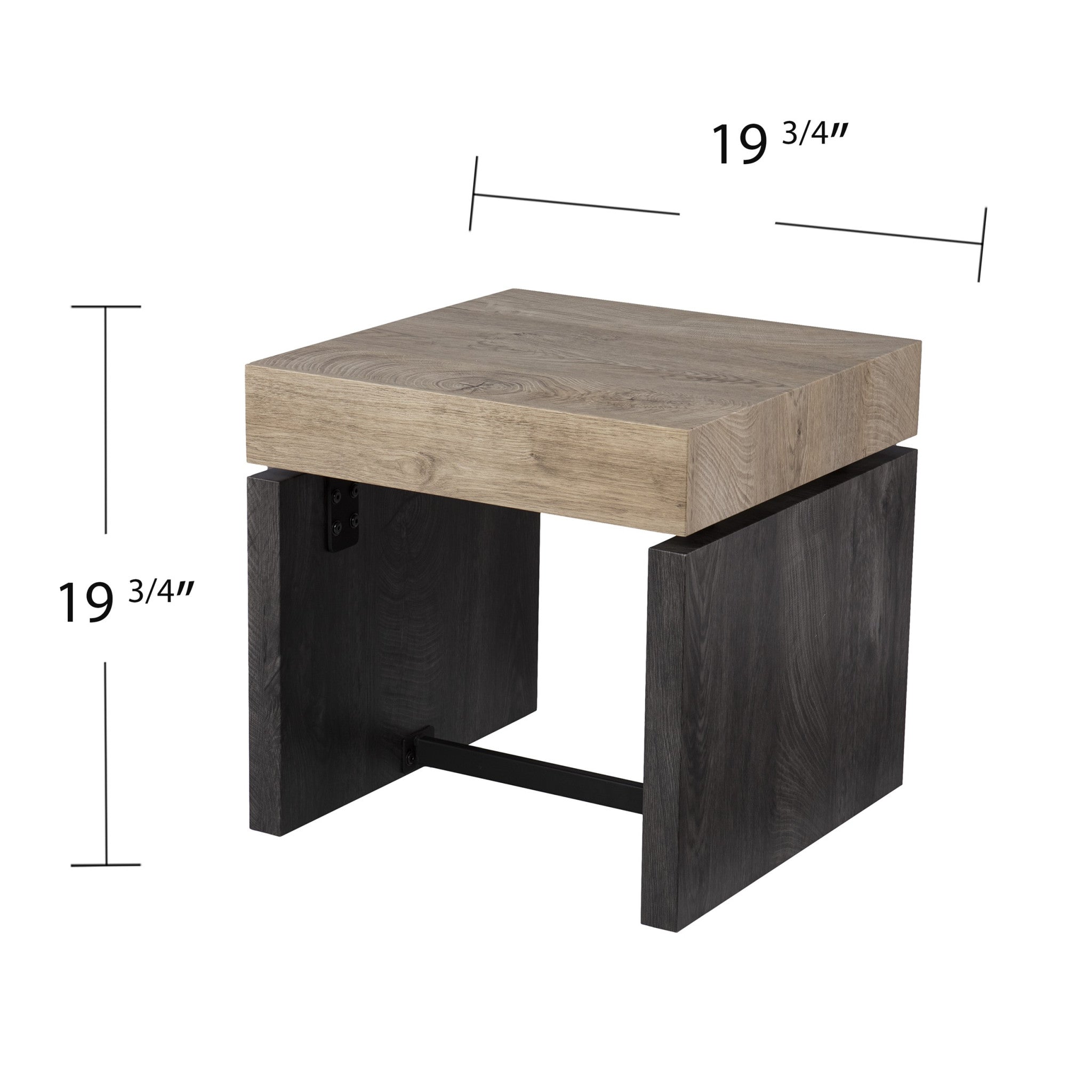 Mesa auxiliar cuadrada de hierro y madera fabricada en madera natural de 20"