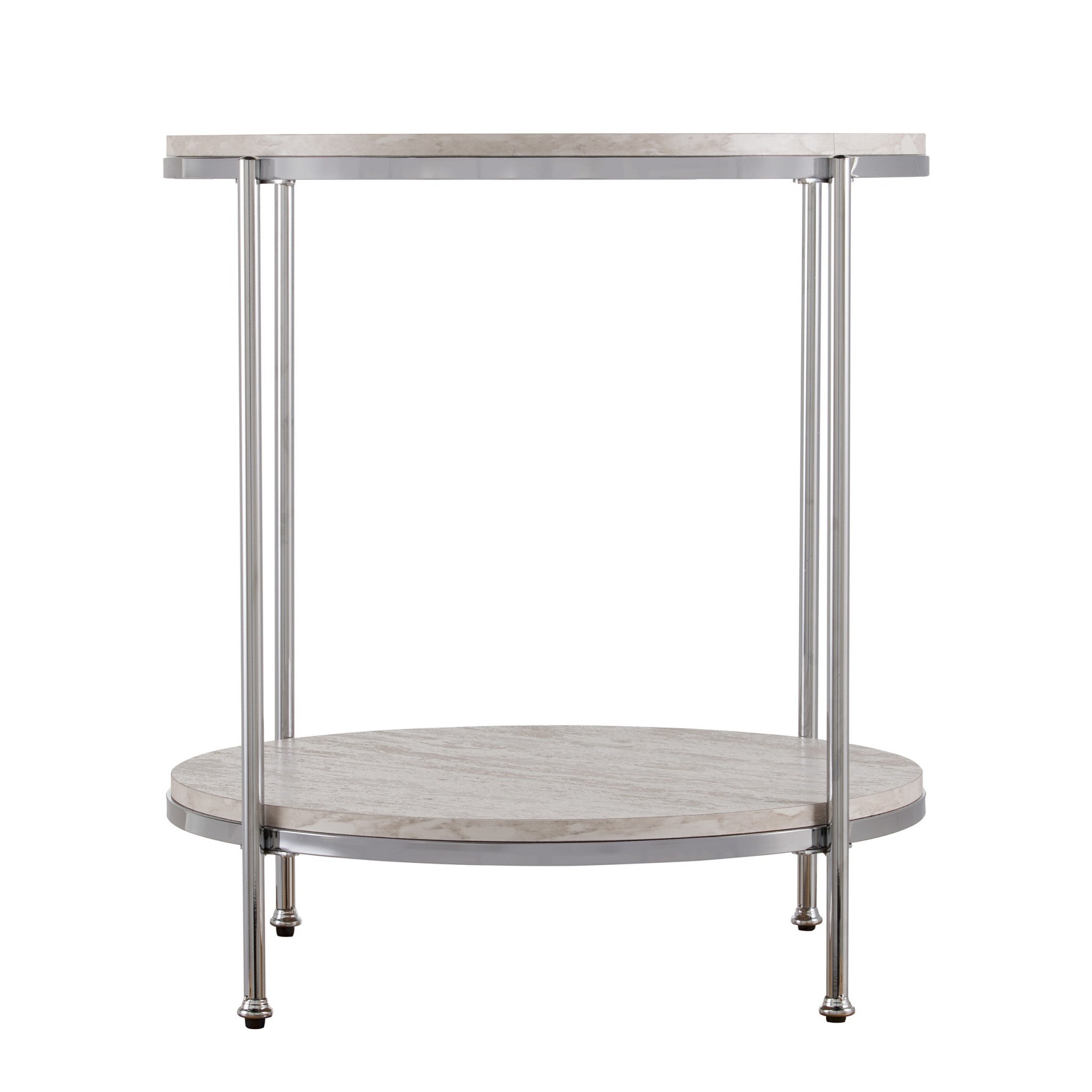 Chrome Wood And Iron Rectangular End Table With Shelf 24"