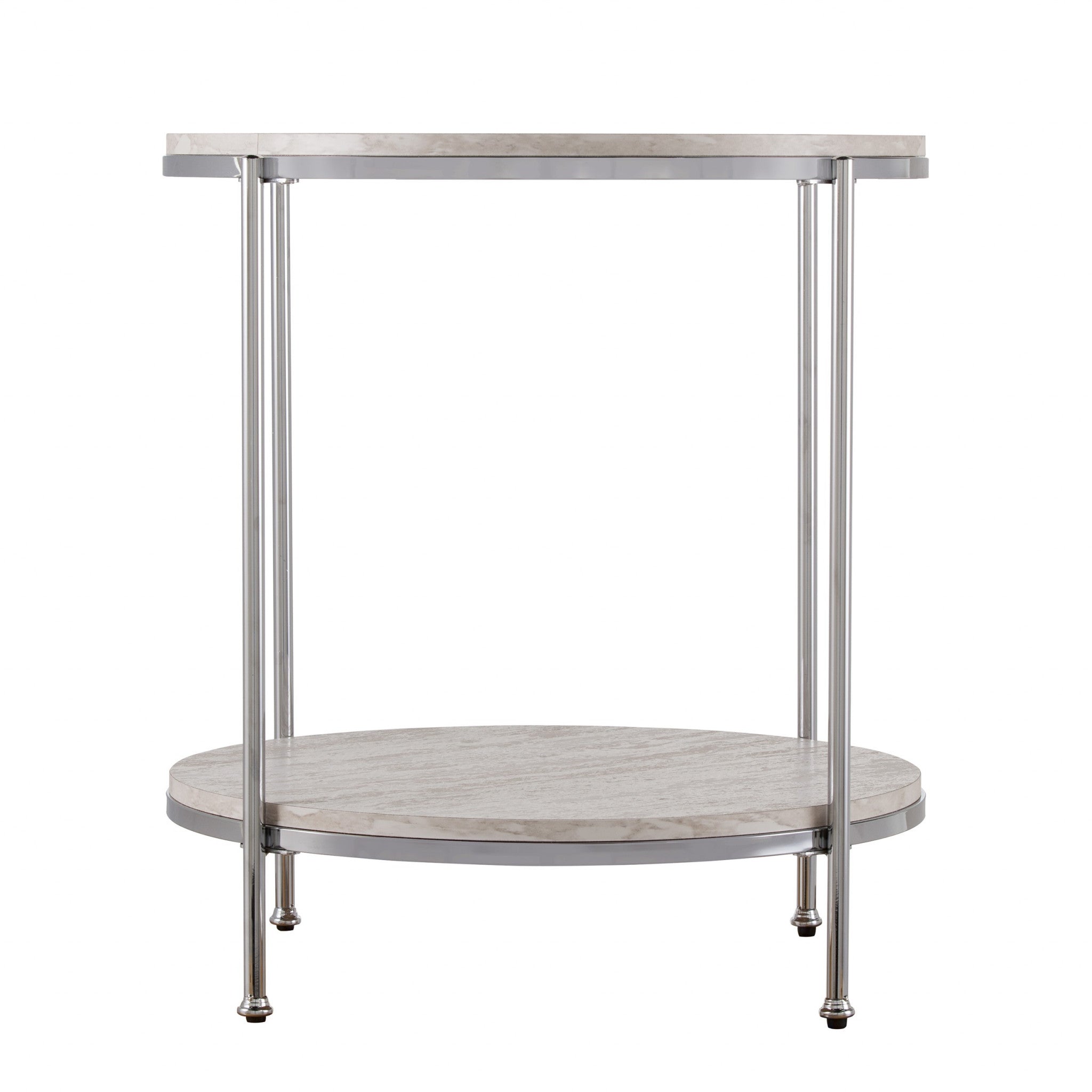 Chrome Wood And Iron Rectangular End Table With Shelf 24"