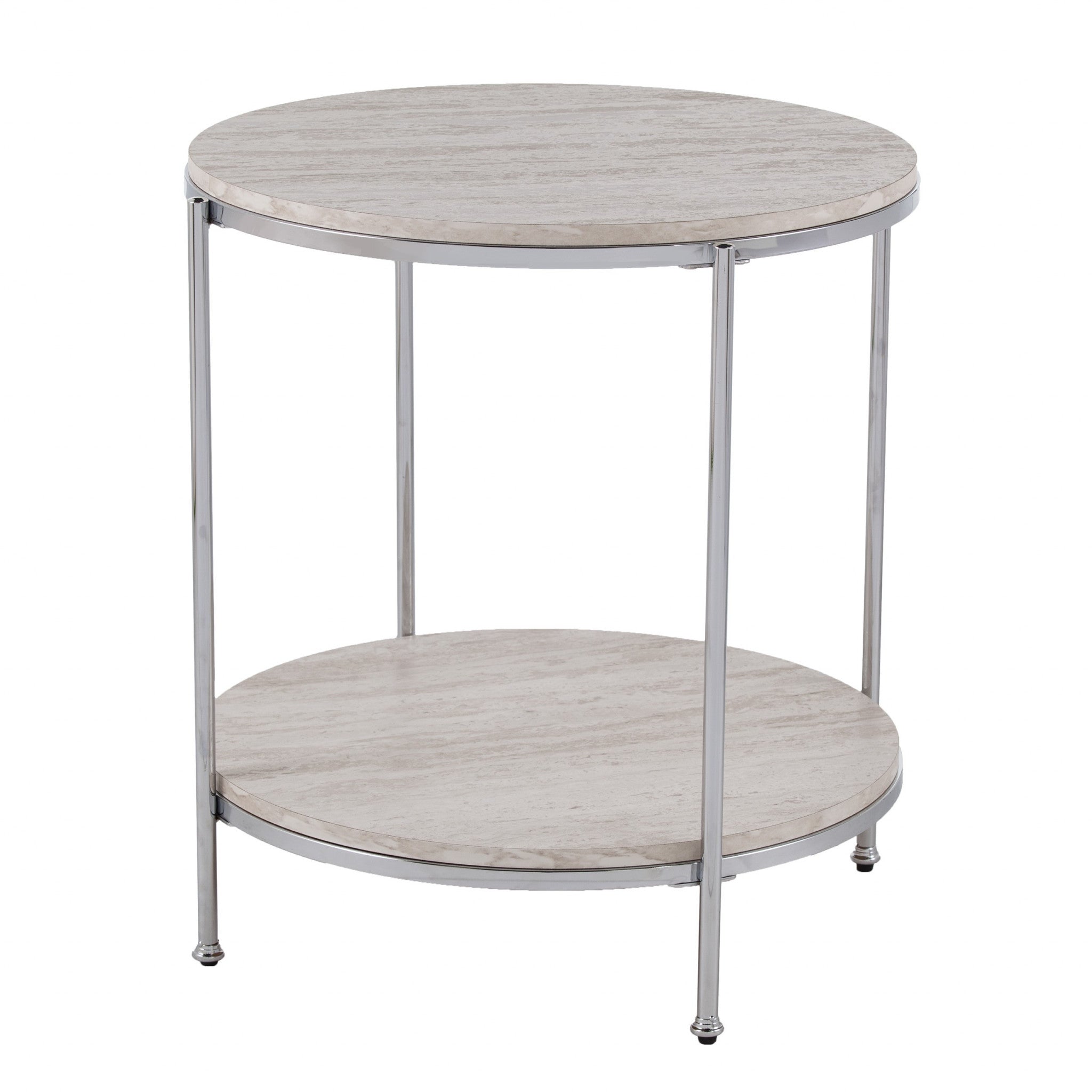 Chrome Wood And Iron Rectangular End Table With Shelf 24"