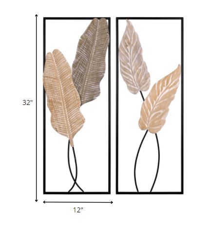 Two Piece Metal Leaves and Branch Wall Art