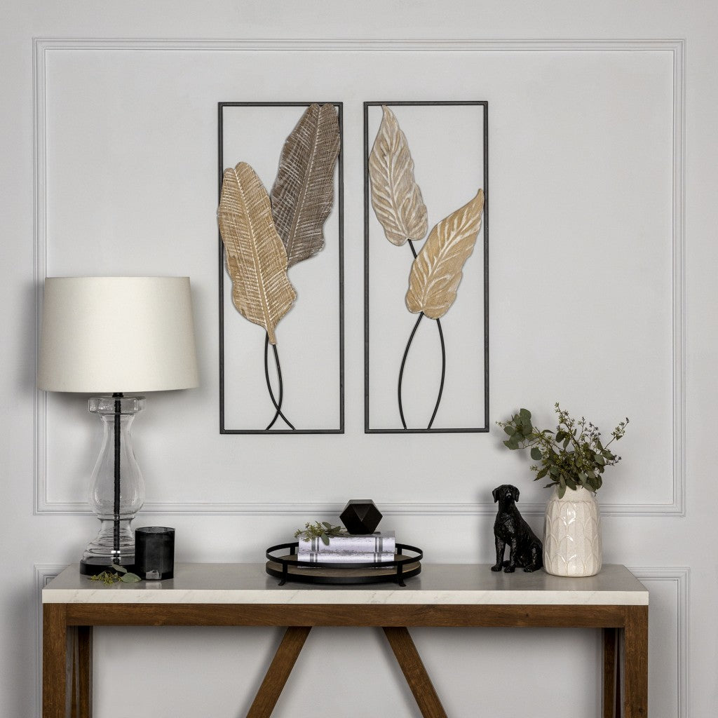 Two Piece Metal Leaves and Branch Wall Art