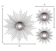 Set of Three Silver Metal Sunburst Round Wall Mirrors