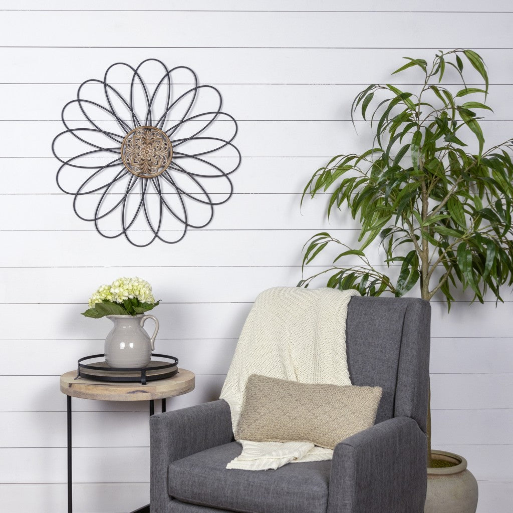 Carved Wood and Metal Flower Wall Décor