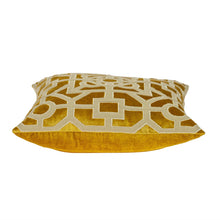 Beige and Mustard Lattice Yellow Velvet Throw Pillow