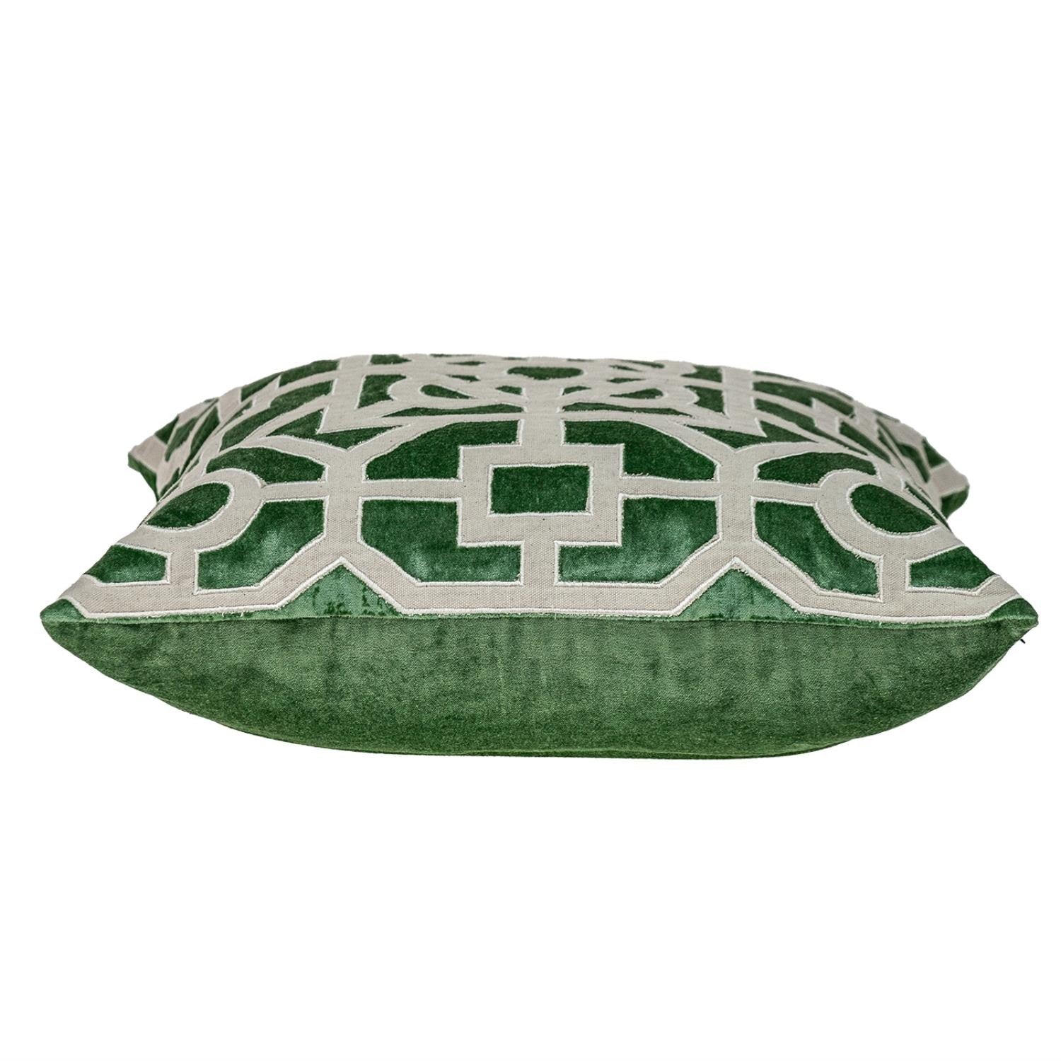 Beige and Green Lattice Velvet Throw Pillow